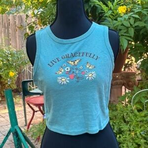 & Other Stories Teal Floral Graphic Crop Top
